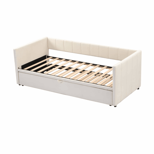 Sofá-cama 90180*200 cm - Com estrado de ripas, Cama multifuncional em veludo macio - Bege