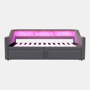 Sofá-cama extensível 90180 x 200 cm - Multifuncional, com arrumação, luz LED e porta USB - Cinza escuro