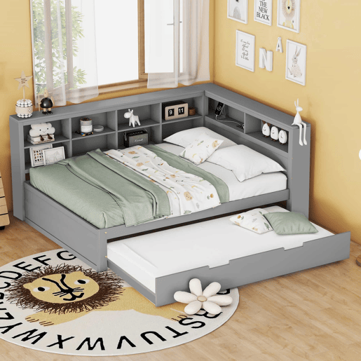Sofá-cama 140x200 - Cama extensível 90x190 com USB e vários compartimentos - Cinza Sofá-cama 140x200 - Cama extensível 90x190 com USB e vários compartimentos - Cinza
