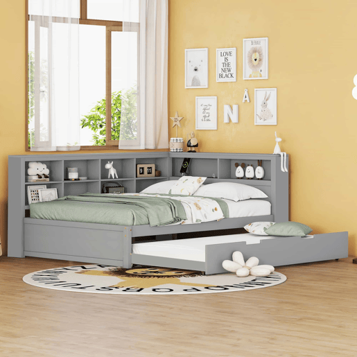 Sofá-cama 140x200 - Cama extensível 90x190 com USB e vários compartimentos - Cinza Sofá-cama 140x200 - Cama extensível 90x190 com USB e vários compartimentos - Cinza