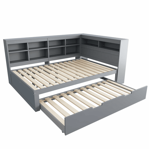 Sofá-cama 140x200 - Cama extensível 90x190 com USB e vários compartimentos - Cinza Sofá-cama 140x200 - Cama extensível 90x190 com USB e vários compartimentos - Cinza