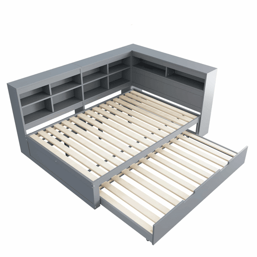 Sofá-cama 140x200 - Cama extensível 90x190 com USB e vários compartimentos - Cinza Sofá-cama 140x200 - Cama extensível 90x190 com USB e vários compartimentos - Cinza