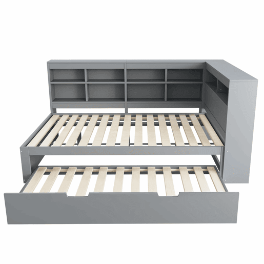Sofá-cama 140x200 - Cama extensível 90x190 com USB e vários compartimentos - Cinza Sofá-cama 140x200 - Cama extensível 90x190 com USB e vários compartimentos - Cinza