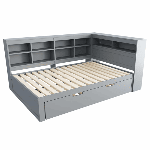 Sofá-cama 140x200 - Cama extensível 90x190 com USB e vários compartimentos - Cinza Sofá-cama 140x200 - Cama extensível 90x190 com USB e vários compartimentos - Cinza