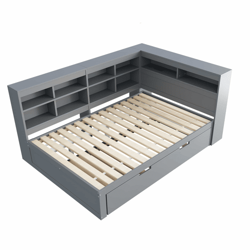 Sofá-cama 140x200 - Cama extensível 90x190 com USB e vários compartimentos - Cinza Sofá-cama 140x200 - Cama extensível 90x190 com USB e vários compartimentos - Cinza