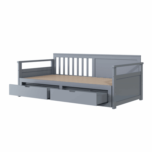 Cama com gavetão 90180x190cm madeira maciça - 2 gavetas com rodas - Cinzento