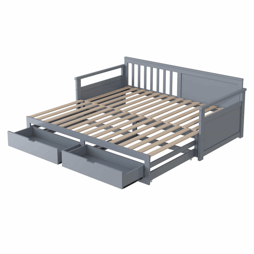 Cama com gavetão 90180x190cm madeira maciça - 2 gavetas com rodas - Cinzento