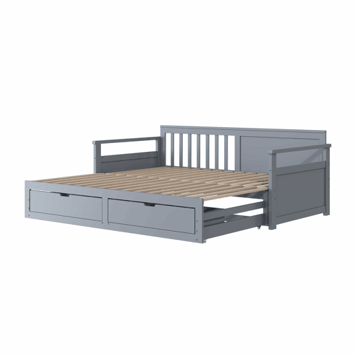 Cama com gavetão 90180x190cm madeira maciça - 2 gavetas com rodas - Cinzento