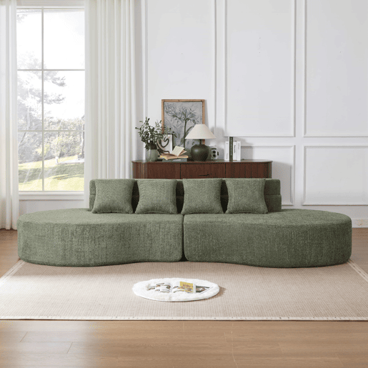 Sofá modular de 4 lugares - 2 peças combináveis, espuma viscoelástica de alta densidade - verde