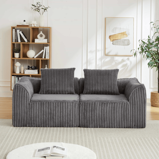 Sofá minimalista de 2 lugares - Linhas curvas e encosto ligeiramente inclinado, inclui 2 almofadas - Cinza