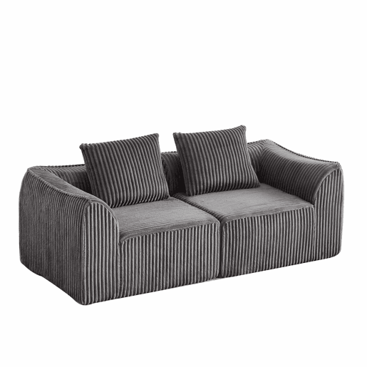 Sofá minimalista de 2 lugares - Linhas curvas e encosto ligeiramente inclinado, inclui 2 almofadas - Cinza
