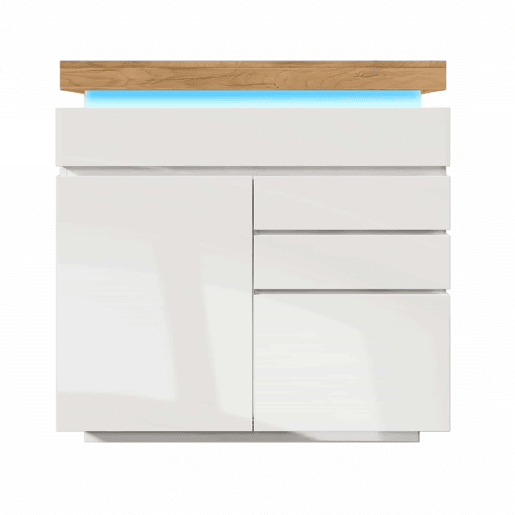 Cómoda com LED - 3 gavetas e 2 portas com prateleiras reguláveis - Branco
