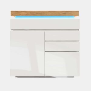 Cómoda com LED - 3 gavetas e 2 portas com prateleiras reguláveis - Branco