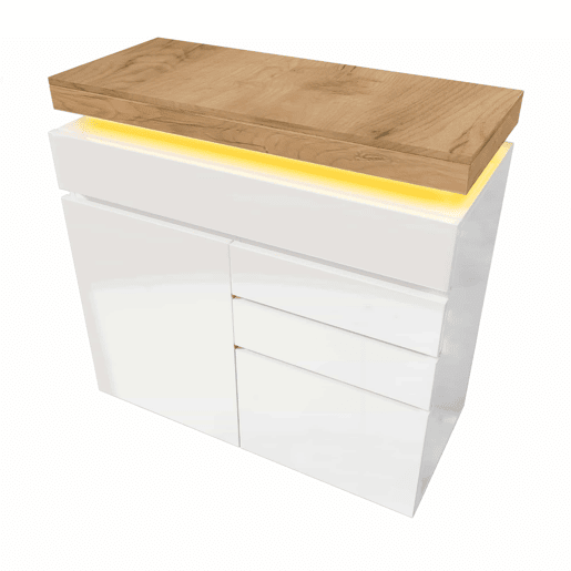 Cómoda com LED - 3 gavetas e 2 portas com prateleiras reguláveis - Branco