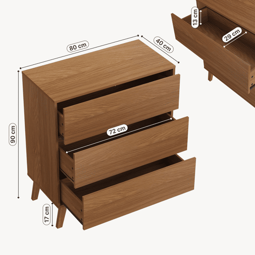 Cómoda Aastmabospoo com 3 gavetas 90x80x40 cm Aspeto nogueira en.casa