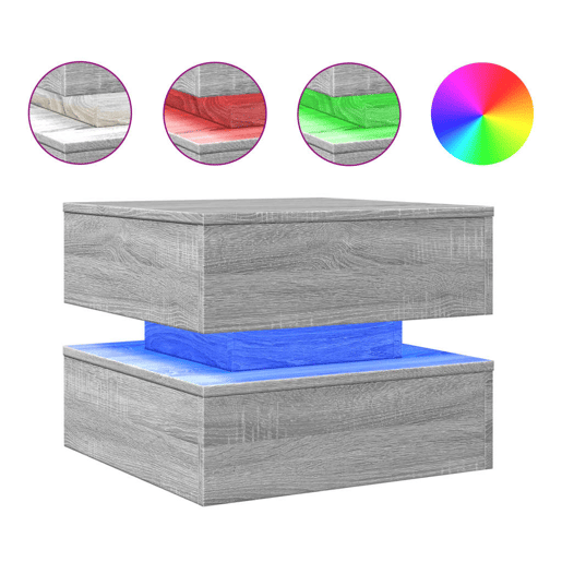 Mesa de Centro, Mesa baixa, com luzes LED 50x50x40 cm sonoma cinza-claro