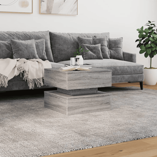 Mesa de Centro, Mesa baixa, com luzes LED 50x50x40 cm sonoma cinza-claro