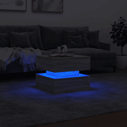 Mesa de Centro, Mesa baixa, com luzes LED 50x50x40 cm sonoma cinza-claro