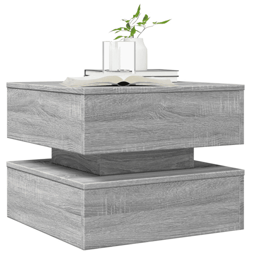 Mesa de Centro, Mesa baixa, com luzes LED 50x50x40 cm sonoma cinza-claro