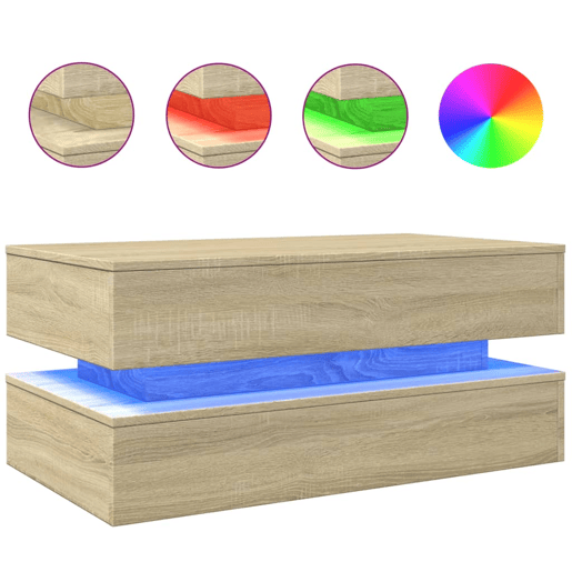 Mesa de Centro, Mesa baixa, com luzes LED 90x50x40 cm carvalho sonoma