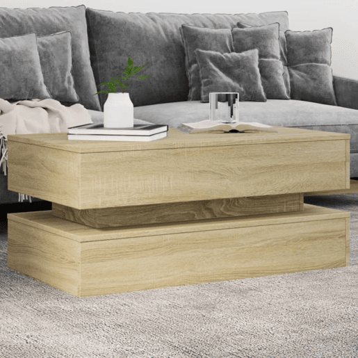 Mesa de Centro, Mesa baixa, com luzes LED 90x50x40 cm carvalho sonoma