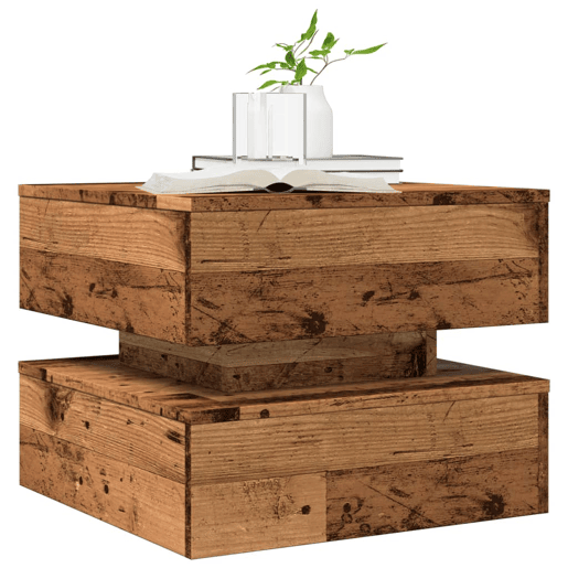 Mesa de Centro, Mesa baixa, com luzes LED 50x50x40 cm madeira velha