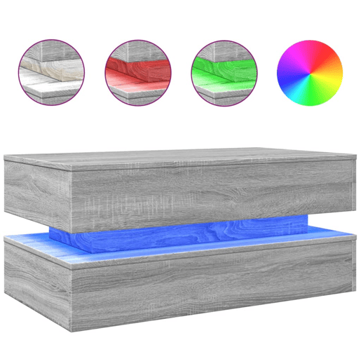 Mesa de Centro, Mesa baixa, com luzes LED 90x50x40 cm cinzento sonoma