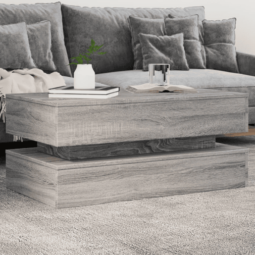Mesa de Centro, Mesa baixa, com luzes LED 90x50x40 cm cinzento sonoma