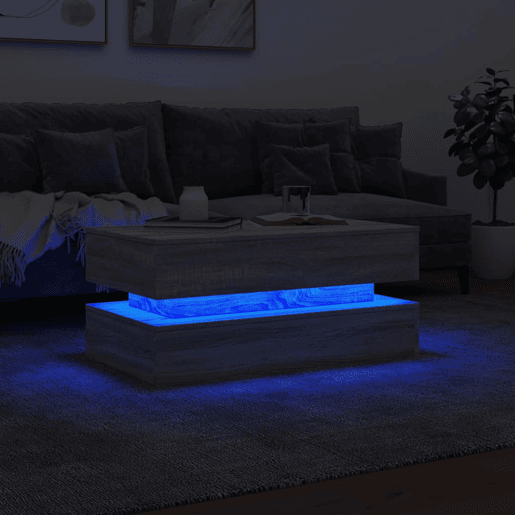 Mesa de Centro, Mesa baixa, com luzes LED 90x50x40 cm cinzento sonoma