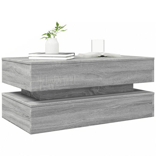 Mesa de Centro, Mesa baixa, com luzes LED 90x50x40 cm cinzento sonoma