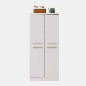 Armário de despensa de cozinha 76x42x180 cm - design tipo frigorífico, 4 portas, prateleiras reguláveis em altura, armário de cozinha de grandes dimensões com puxadores metálicos - branco brilhante