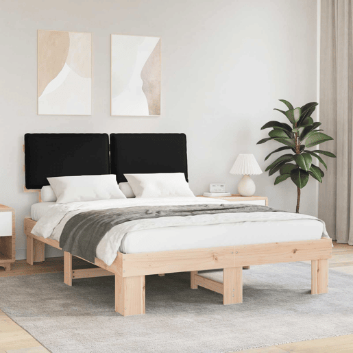 Estrutura de Cama de casal moderno com Cabeceira Estofada Preto 150 x 200 cm