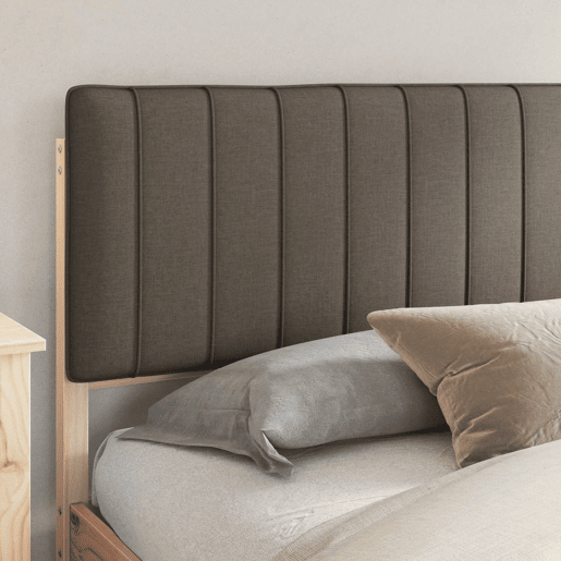 Estrutura de Cama de casal moderno com Cabeceira Estofada Cinzento-acastanhado