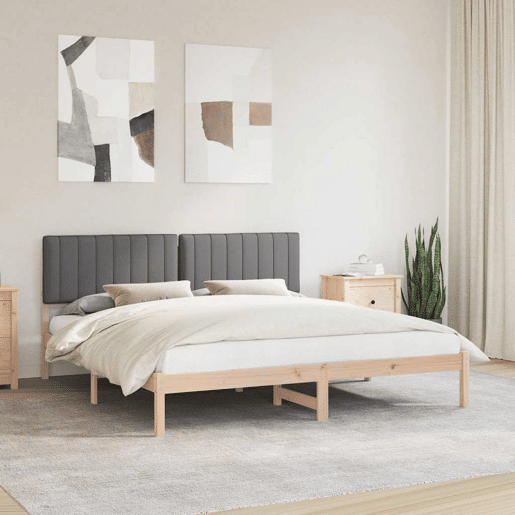 Estrutura de Cama de casal moderno com Cabeceira Estofada Cinza Escuro
