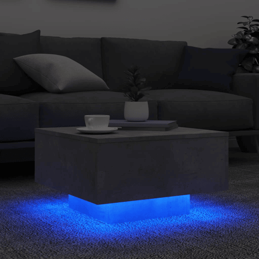 Mesa de Centro, Mesa baixa, com luzes LED 55x55x31 cm cinzento cimento