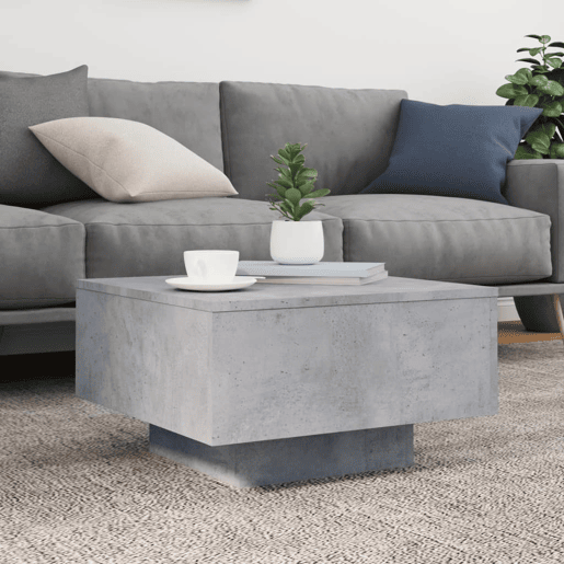 Mesa de Centro, Mesa baixa, com luzes LED 55x55x31 cm cinzento cimento