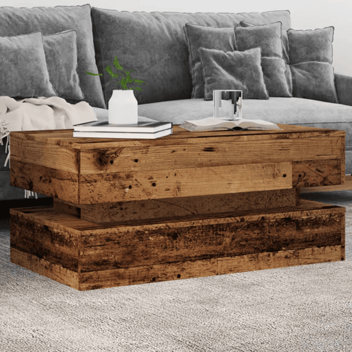 Mesa de Centro, Mesa baixa, com luzes LED 90x50x40 cm madeira velha