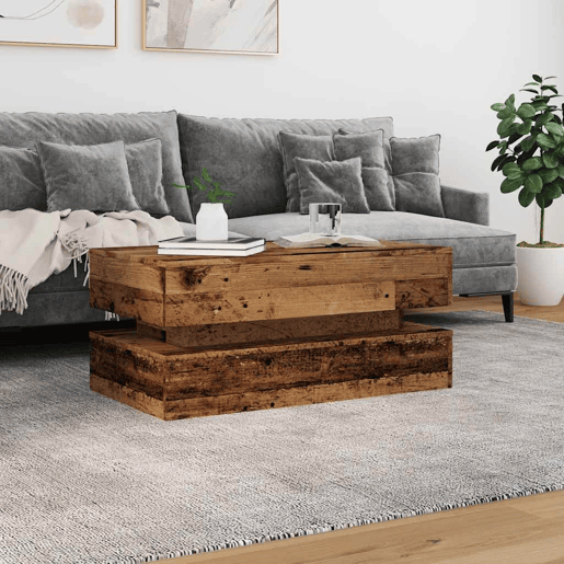 Mesa de Centro, Mesa baixa, com luzes LED 90x50x40 cm madeira velha