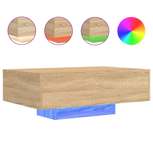 Mesa de Centro, Mesa baixa, com luzes LED 85x55x31 cm carvalho sonoma