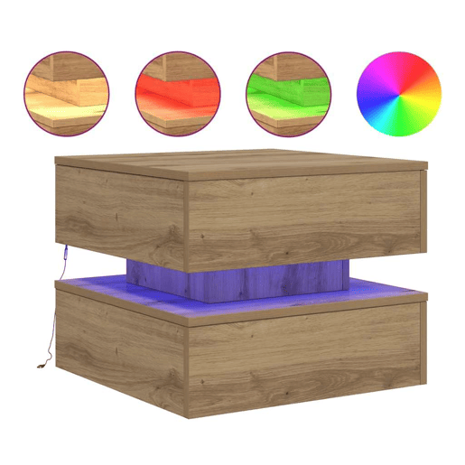 Mesa de Centro, Mesa baixa, com luzes LED 50x50x40 cm carvalho artisiano