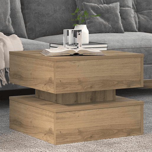 Mesa de Centro, Mesa baixa, com luzes LED 50x50x40 cm carvalho artisiano