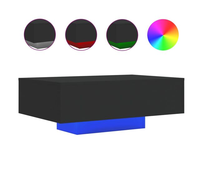 Mesa de café - mesa de centro con luces led negro 85x55x31 cm