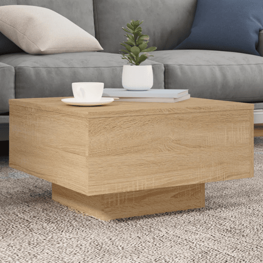 Mesa de Centro, Mesa baixa, com luzes LED 55x55x31 cm carvalho sonoma