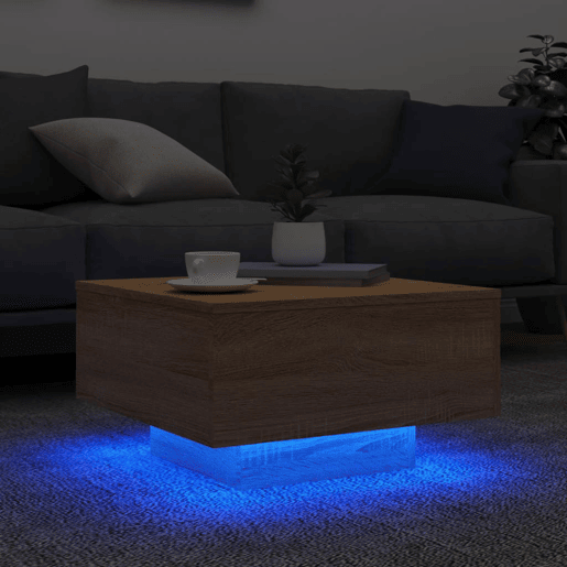 Mesa de Centro, Mesa baixa, com luzes LED 55x55x31 cm carvalho sonoma