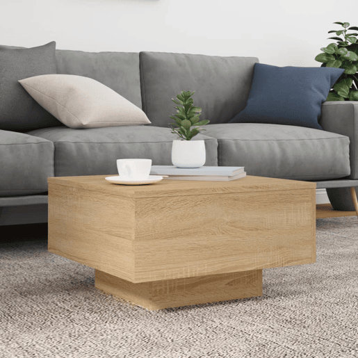Mesa de Centro, Mesa baixa, com luzes LED 55x55x31 cm carvalho sonoma