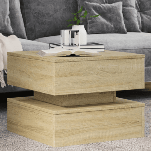 Mesa de Centro, Mesa baixa, com luzes LED 50x50x40 cm carvalho sonoma