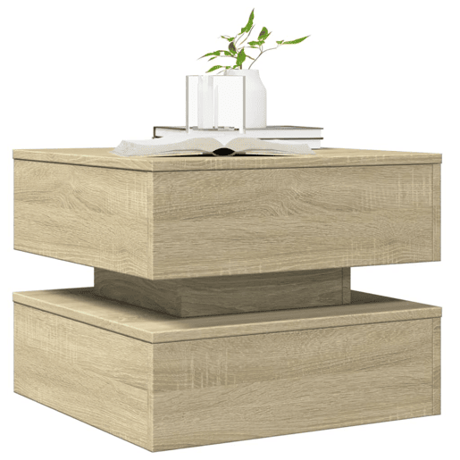Mesa de Centro, Mesa baixa, com luzes LED 50x50x40 cm carvalho sonoma