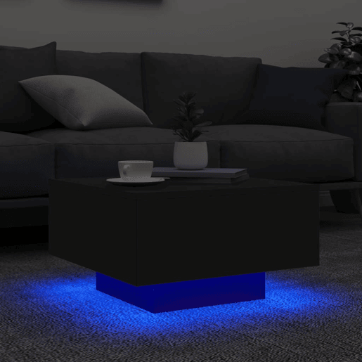 Mesa de Centro, Mesa baixa, com luzes LED 55x55x31 cm preto