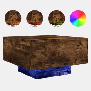 Mesa de Centro, Mesa baixa, com luzes LED 55x55x31 cm carvalho fumado