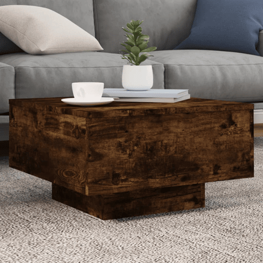Mesa de Centro, Mesa baixa, com luzes LED 55x55x31 cm carvalho fumado